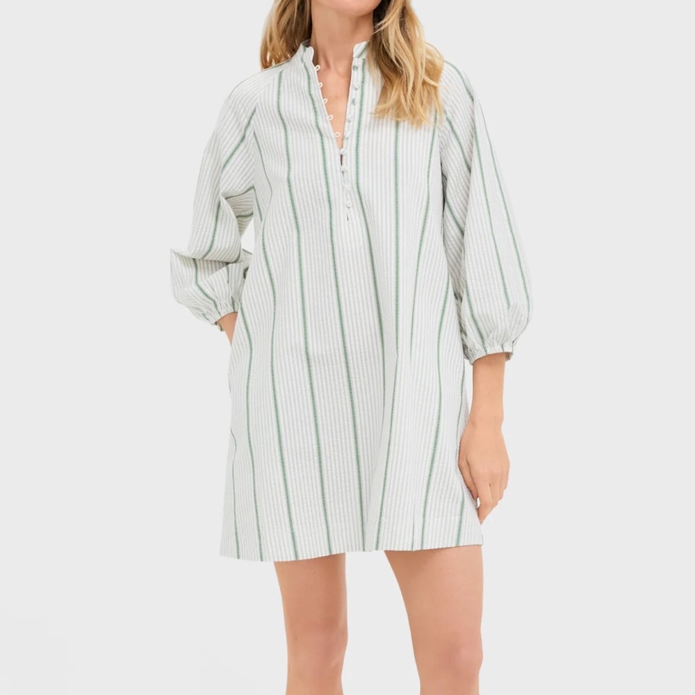Tuckernuck Dress Mondego Stripe Seersucker Mini Maryse Caftan Sz XL - Picture 5 of 10